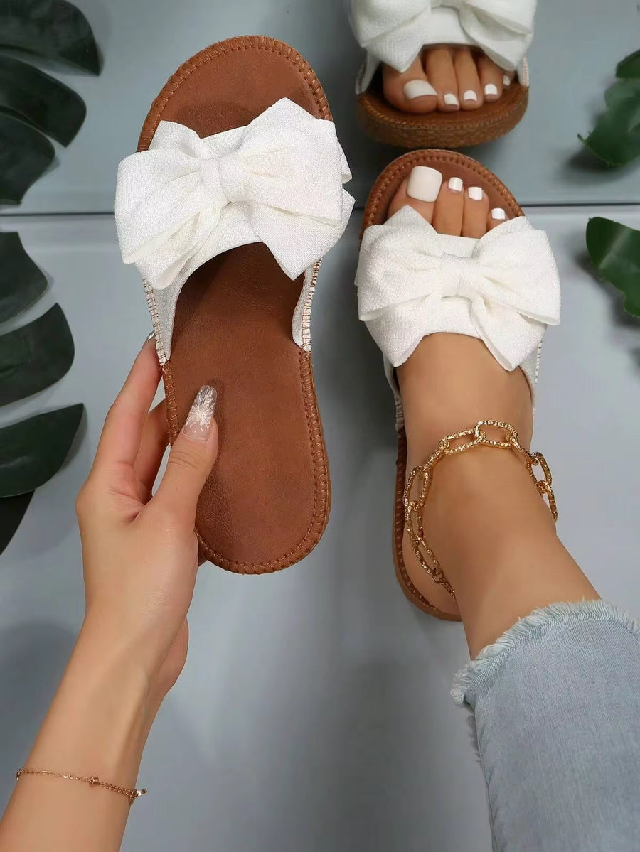 Bowknot Round Toe Outdoor Wearable Two-Way Slide Sandals Women's Fashion Beach Shoes Bowknot Outdoor Wearable Sandals