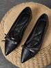 WHDXY Women's French Style Flats, Pointed Toe Bow Decor Slip-On Black Retro Loafers, Versatile & Elegant
