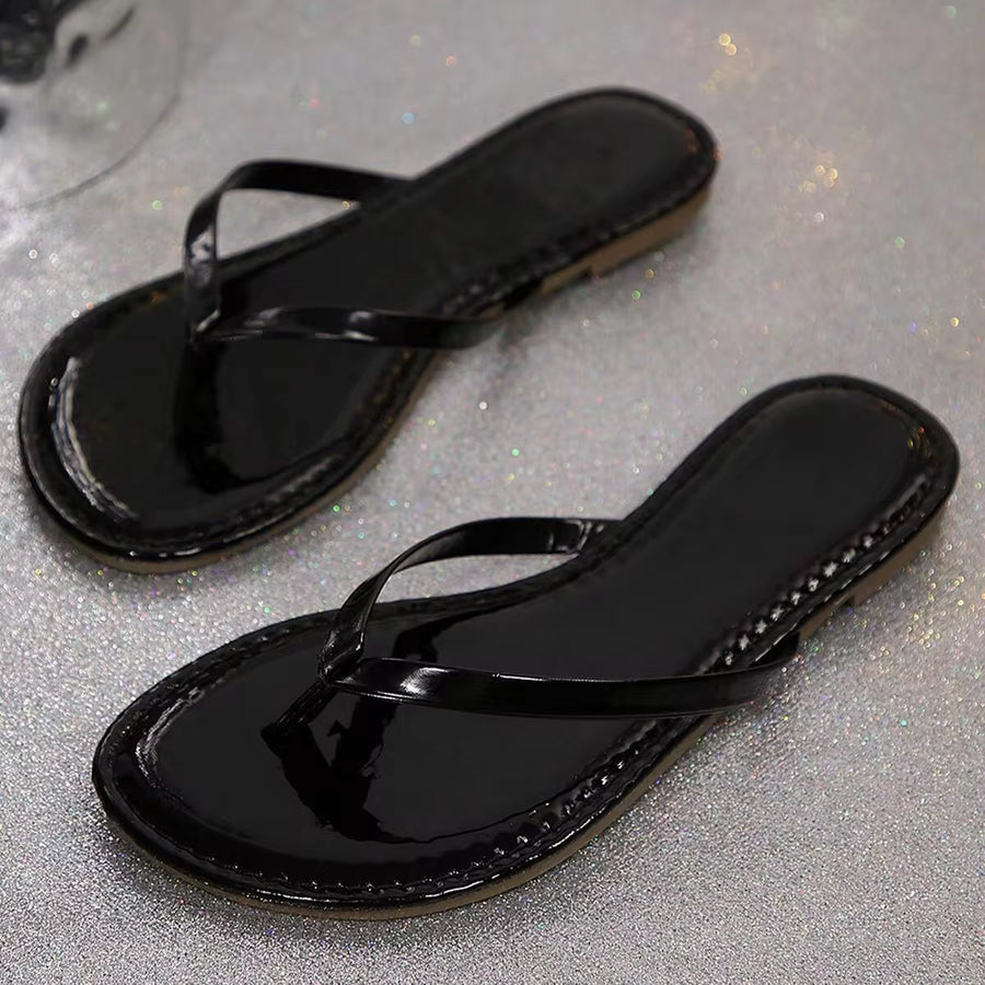 Comfortable Round Toe Beach Sandals Flip Flops For Women Thong Strap Slides Dressy Flats Shoes